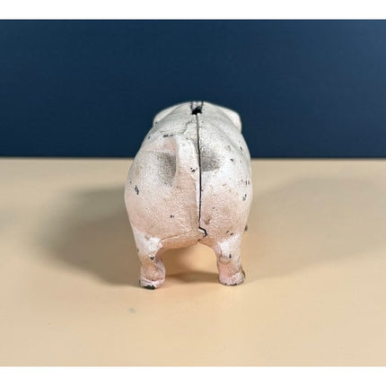 Vintage Cast Iron Pig Still Bank Rustic Farmhouse Figurine 4.25" All Original
