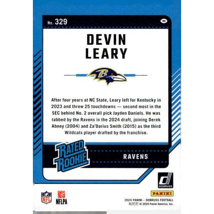 Devin Leary 2024 Donruss #329 RC Baltimore Ravens