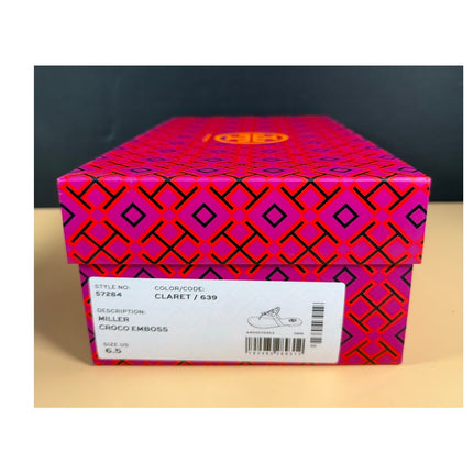 Tory Burch Miller Thong Sandals Claret Burgundy Croc Emboss Women's 6.5 NIB