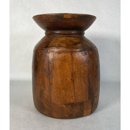 Vintage Handmade Wooden Pot Urn Blue Splatter 8.5"