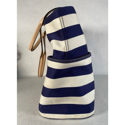 Kate Spade Striped Canvas Leather Weekender Tote Navy White Travel Bag