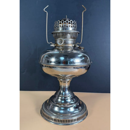 Rayo Nickel Plated Kerosene Table Lamp 12" Vintage Oil Lamp Lighting Collectible
