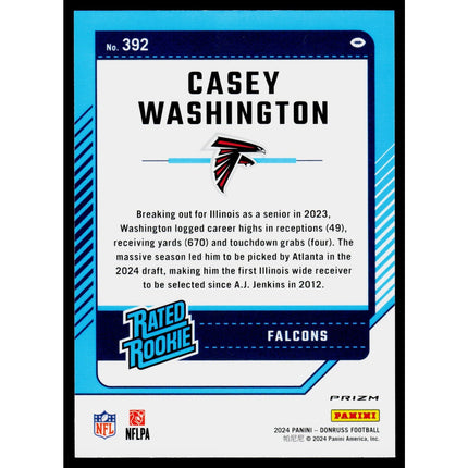 Casey Washington 2024 Donruss Press Proof Purple #392 RC Atlanta Falcons
