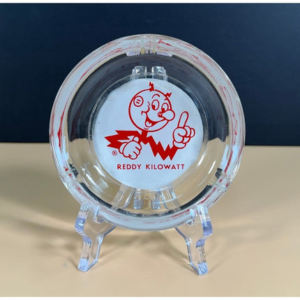 Vintage Reddy Kilowatt Glass Round Ashtray 4.5" Advertising Collectible