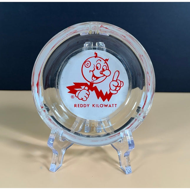 Vintage Reddy Kilowatt Glass Round Ashtray 4.5" Advertising Collectible