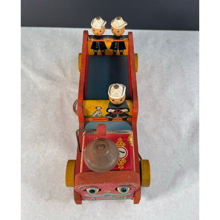 Fisher Price 12” Lookey Wooden Fire Truck Pull Toy Vintage Working