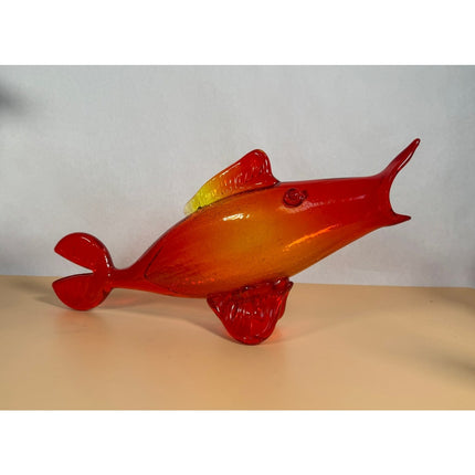 Vintage Orange Yellow Crackle Art Glass Fish Figurine Sculpture 15"