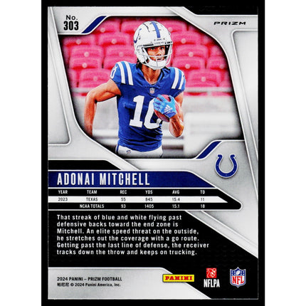 Adonai Mitchell 2024 Panini Prizm Lazer #303 RC Indianapolis Colts