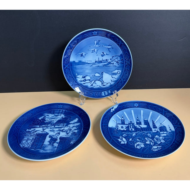Royal Copenhagen Christmas Plates 2003 2006 2008 Set of 3 Blue White Porcelain