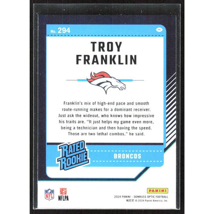 Troy Franklin 2024 Donruss Optic #294 RC Denver Broncos