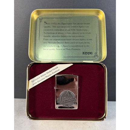 Zippo 1932–1992 60th Anniversary White Nickel / Midnight Chrome Lighter Unfired
