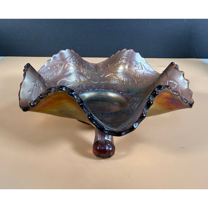 Fenton Carnival Glass Little Fishes 6" Amethyst Candy Bowl