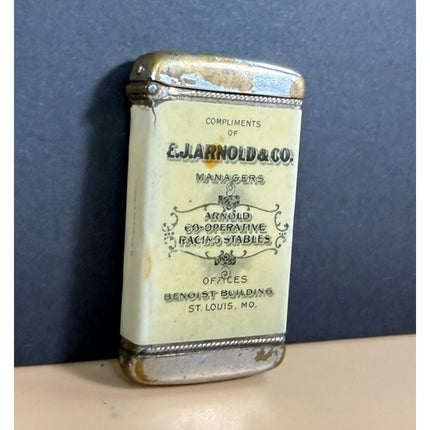 E.J. Arnold Racing Stables Souvenir Match Safe Holder Vintage 3"