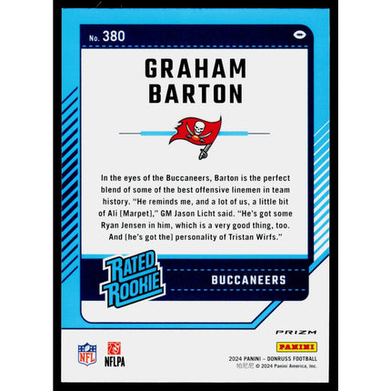 Graham Barton 2024 Donruss Press Proof Pink #380 RC Tampa Bay Buccaneers