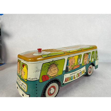 Chein Peanuts "Happiness is an Annual Outing" 1950s Toy Tin Bus