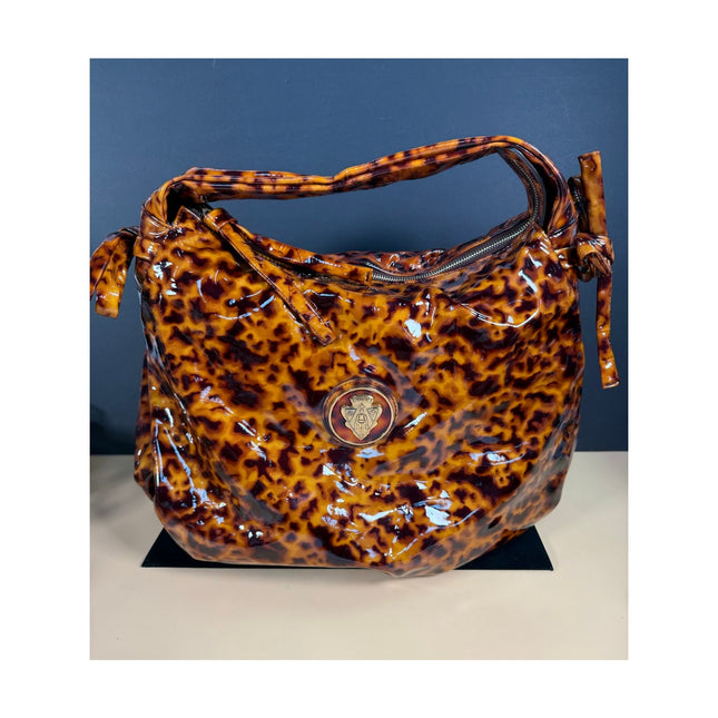 Gucci Hysteria Tortoise Shell Patent Leather Hobo Bag Brown Dust Cover SRP $1595