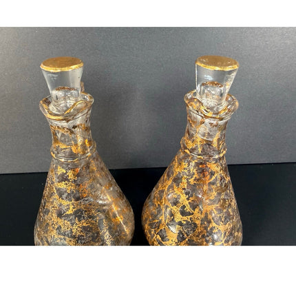 Vintage Hazel Atlas Glass Oil & Vinegar Cruet Gold Leaf 5"