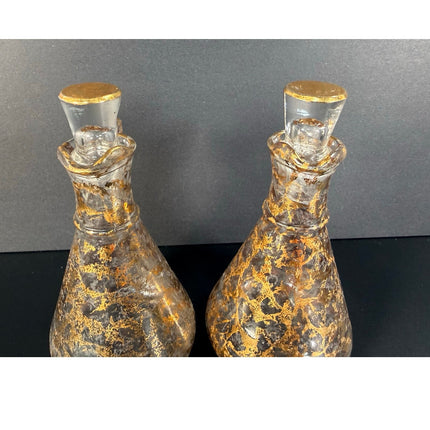 Vintage Hazel Atlas Glass Oil & Vinegar Cruet – Gold Leaf – 5" Tall