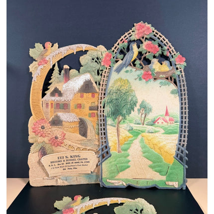 Vintage German Die Cut Pressed Pulp Embossed Calendars Molded Paper Germany