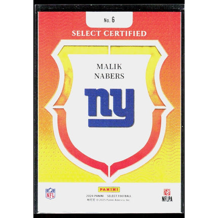 Malik Nabers 2024 Panini Select Select Certified Rookies #6 New York Giants