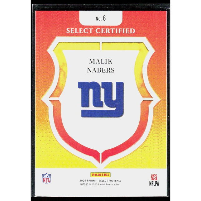 Malik Nabers 2024 Panini Select Select Certified Rookies #6 New York Giants