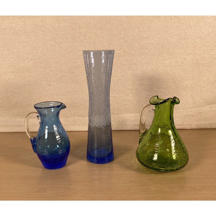 Vintage 1970s Handblown Crackle Glass 3-7" Vases Pitchers Set of 6