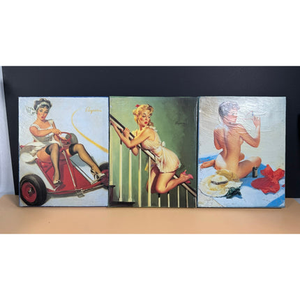 Gil Elvgren 1940s Vintage Framed Lacquered Pin-Up Art Set of 6