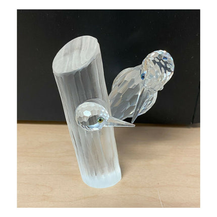 1988 Swarovski SCS Woodpeckers Figurine – Frosted Crystal Birds 4.25" No Box