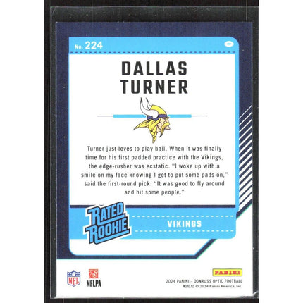 Dallas Turner 2024 Donruss Optic #224 RC Minnesota Vikings