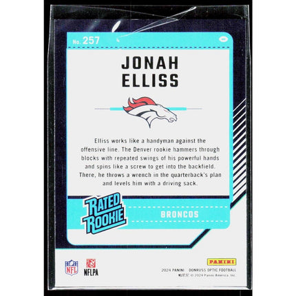 Jonah Elliss 2024 Donruss Optic #257 Rookie Card Denver Broncos