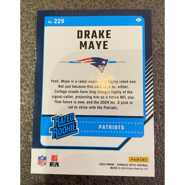 2024 Panini Donruss Optic Rated Rookie RC Drake Maye #229 New England Patriots