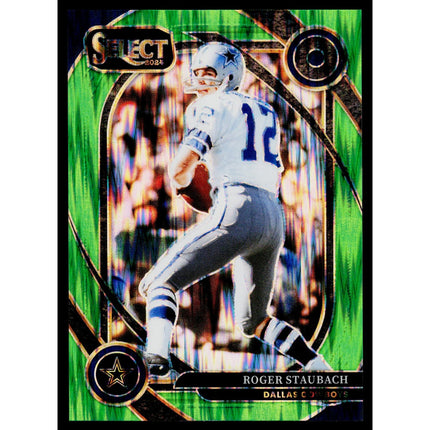 Roger Staubach 2024 Panini Select Neon Green Prizm Shock #290 SN Dallas Cowboys