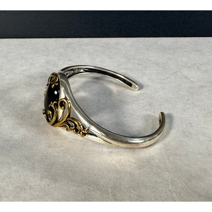 Carolyn Pollack Sterling Silver & Brass Gold Sheen Obsidian Cuff Bracelet