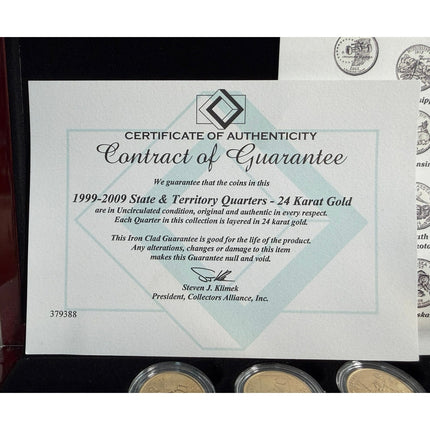 1999-2009 State & Territory Uncirculated 24K Gold State Quarters Collection COA
