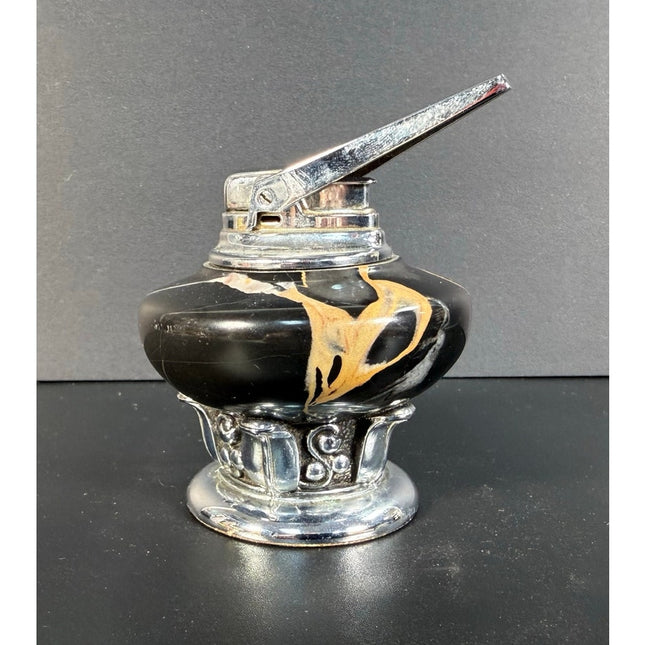Vintage Ronson Nordic Agate Black Italian Marble & Chrome Table Lighter
