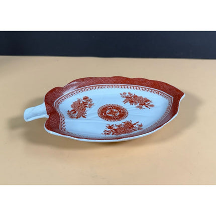 Copeland Spode Fitzhugh Red Leaf Shaped Serving Dish Tray Fine Stone England