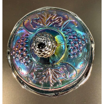 Indiana Carnival Glass Canister Candy Jar w Lid Iridescent Blue Grape