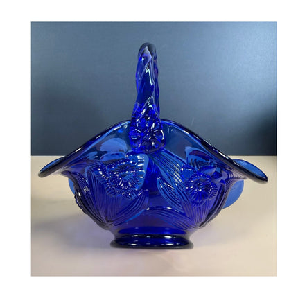 Fenton Cobalt Blue Glass Basket Vintage Art Glass