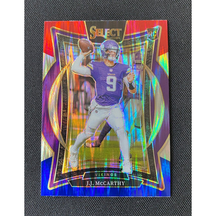 J.J. McCarthy 2024 Panini Select #24 RC Red Blue Prizm Concourse Vikings