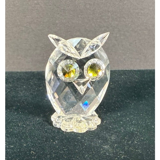 Swarovski Crystal Owl Figurine Yellow Eyes Signed 1½” Collectible