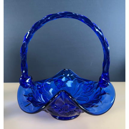 Fenton Cobalt Blue Glass Basket Vintage Art Glass
