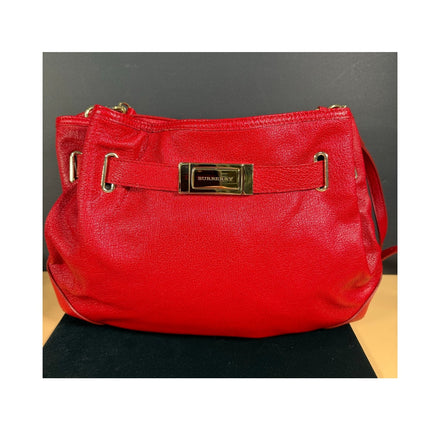 Burberry Red Leather Belted Hobo Bag Buckle Shoulder Handbag Dust Cover