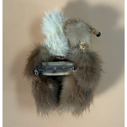Mink Fur Poodle Dog Brooch Pin Brown Vintage 3" Collectible Costume Jewelry