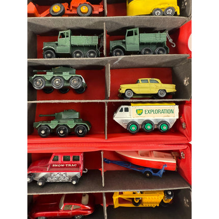 Vintage Mattel Miniature Cars Carry Case w/ 42 Matchbox Diecast Cars Toy Lot