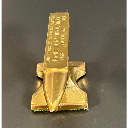 Manheim Bank Brass Anvil 100th Anniversary 1865-1965 Paperweight