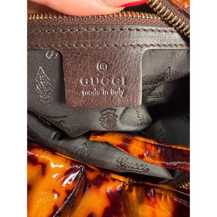 Gucci Hysteria Tortoise Shell Patent Leather Hobo Bag Brown Dust Cover SRP $1595