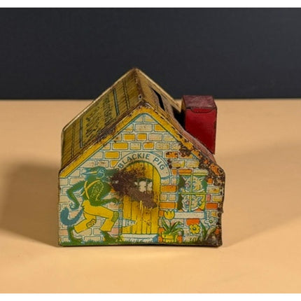 J Chein Three Little Pigs Tin Still Bank Vintage Toy Bank