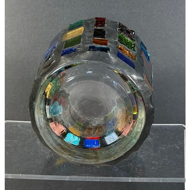 MCM Stained Glass Mosaic Candle Holder Vase Color Block Art Glass Vintage Decor