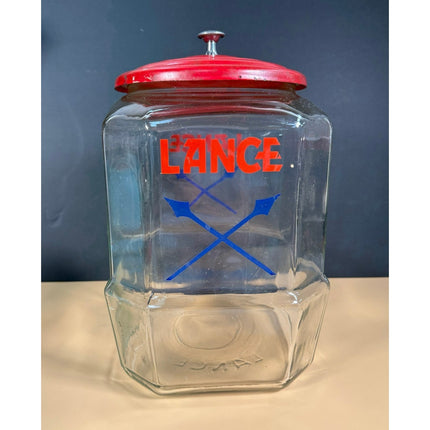 Lance Cracker Jar Glass Countertop Cookie Jar with Lid Vintage Advertising