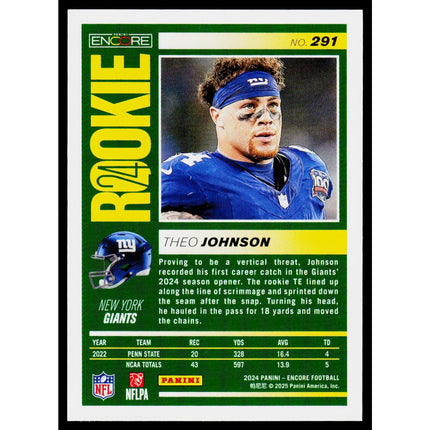 Theo Johnson 2024 Panini Encore #291 RC New York Giants